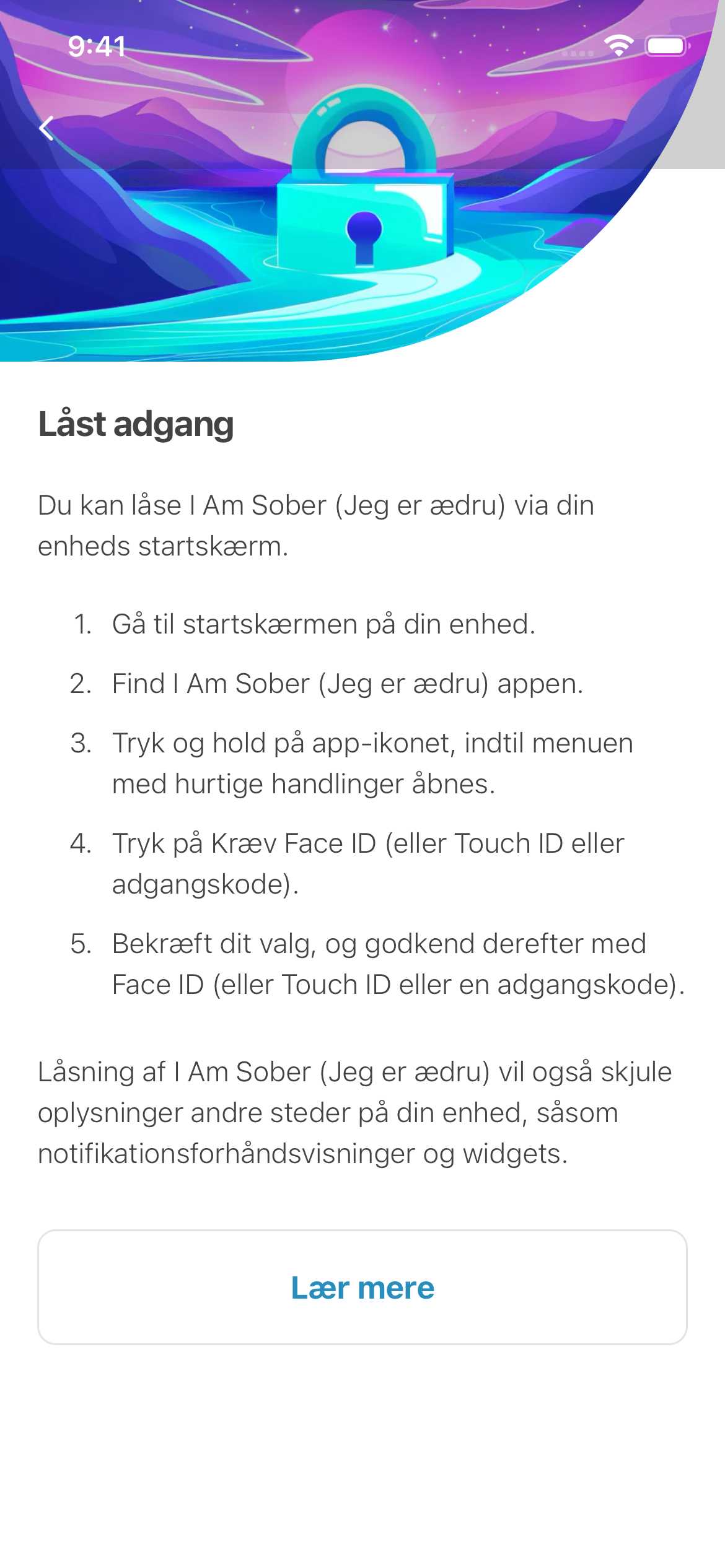 Låst adgangsskærm, der viser en privatlivslås