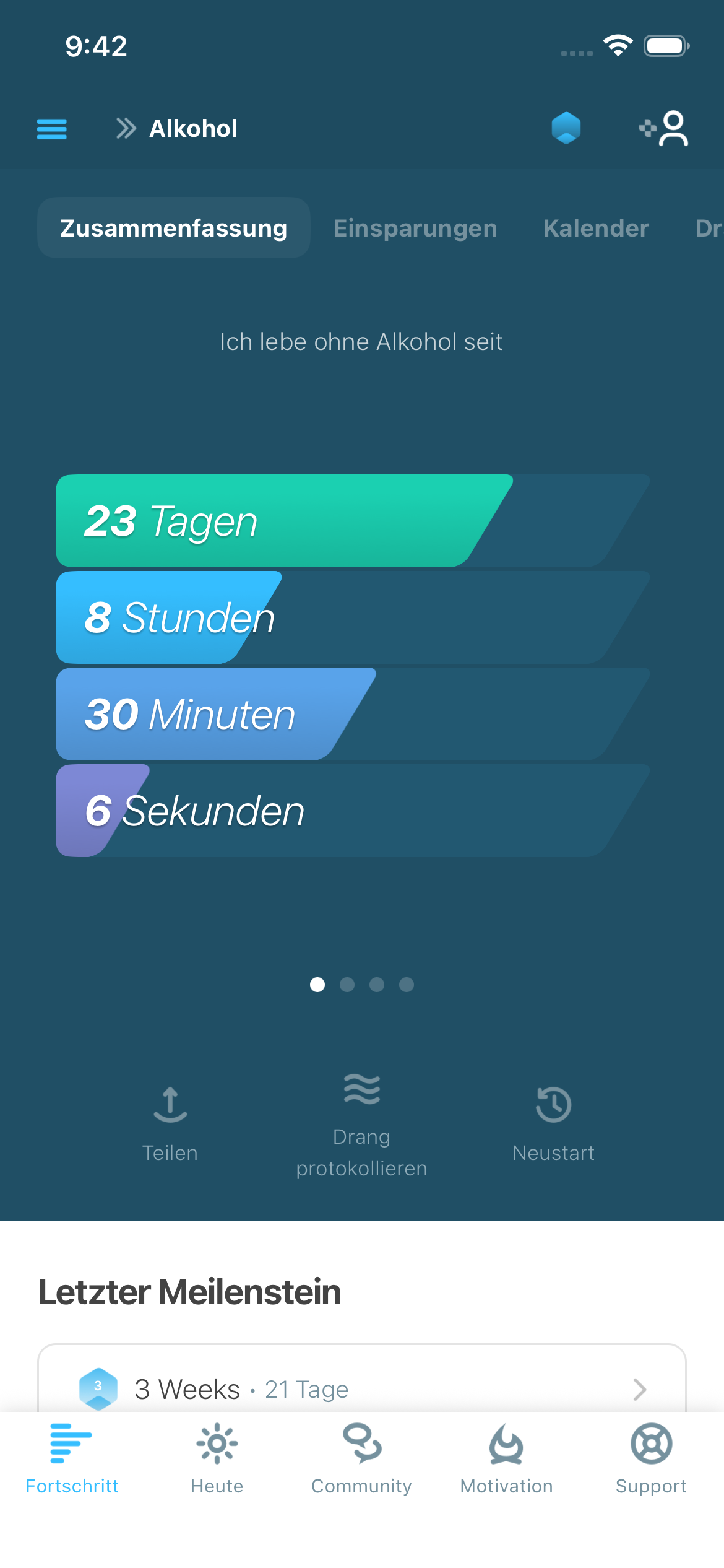 Nüchternheits-Tracker, der alkoholfreie Fortschritte in I Am Sober zeigt