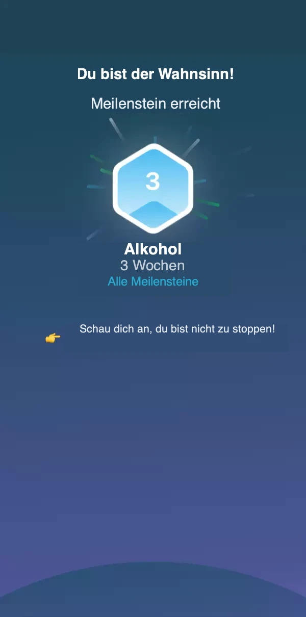 Screenshot, auf dem das Erreichen eines neuen Meilensteins angezeigt wird.