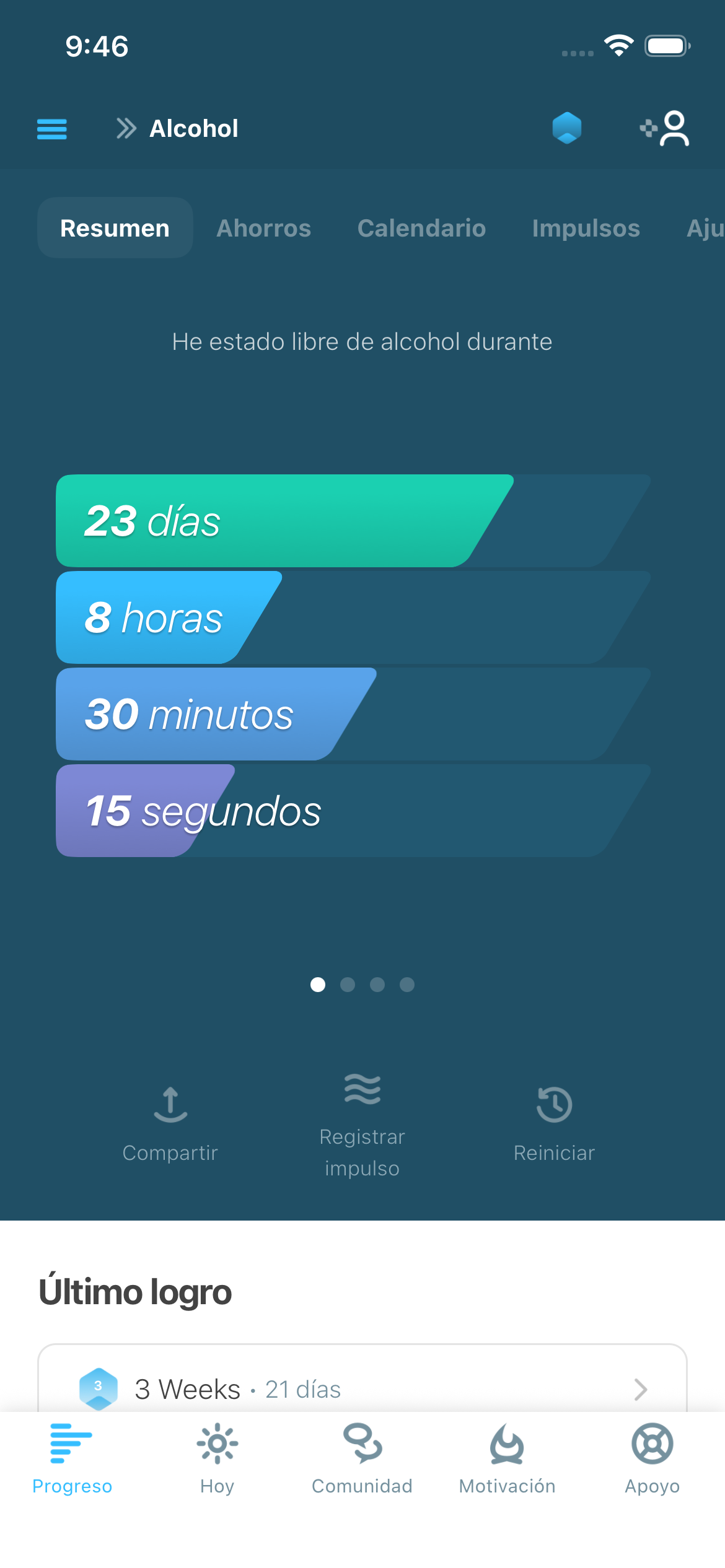 Registro de sobriedad que muestra el progreso sin alcohol en I Am Sober