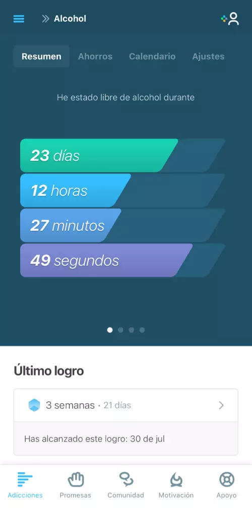 Registro de sobriedad que muestra cuánto tiempo has estado sobrio de tu adicción