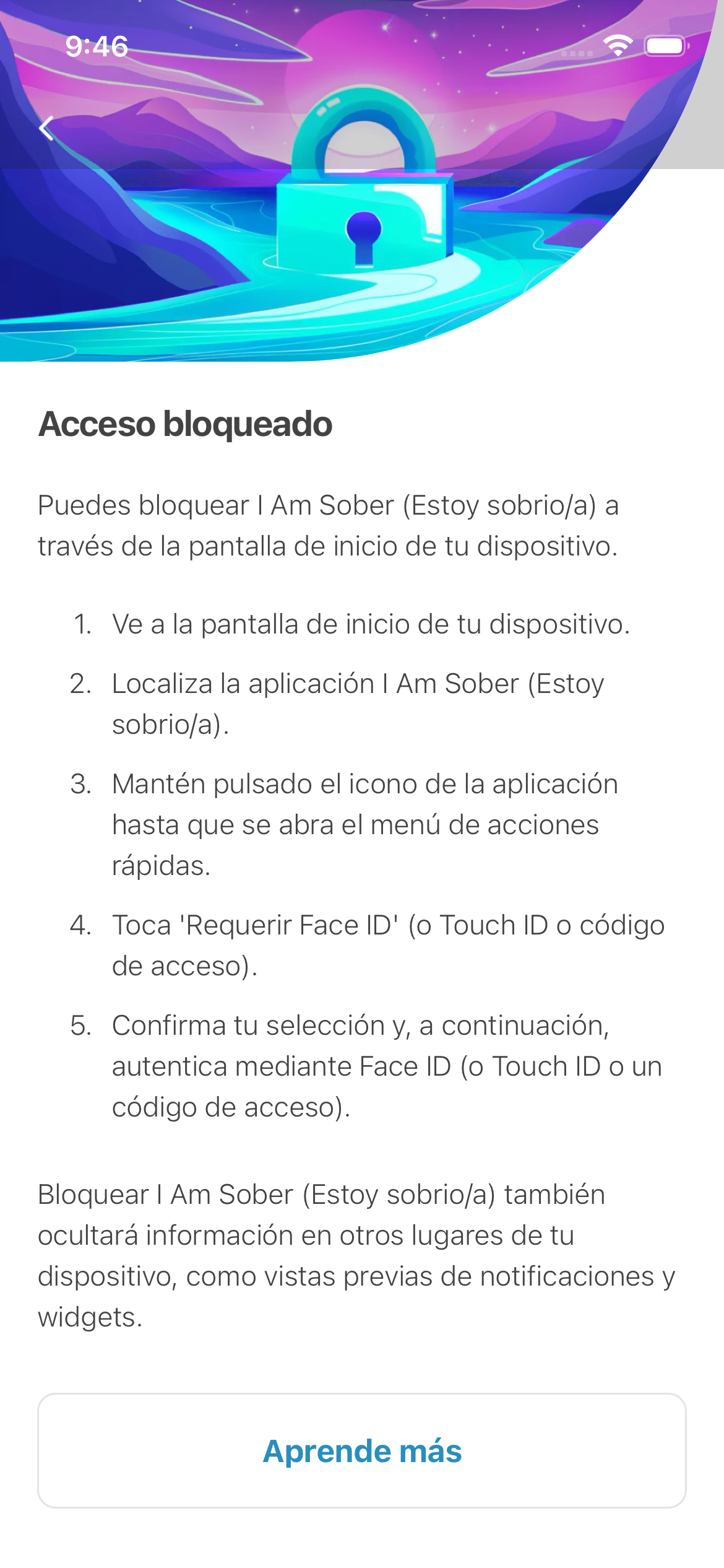 Pantalla de acceso bloqueado que muestra un candado de privacidad