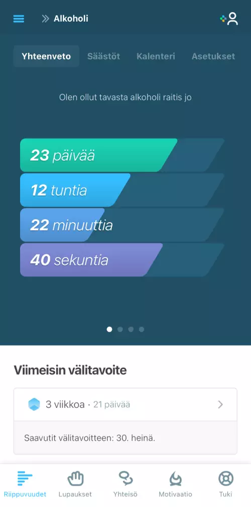 Raittiuden seuranta näyttää kuinka kauan olet ollut kuivilla riippuvuudestasi