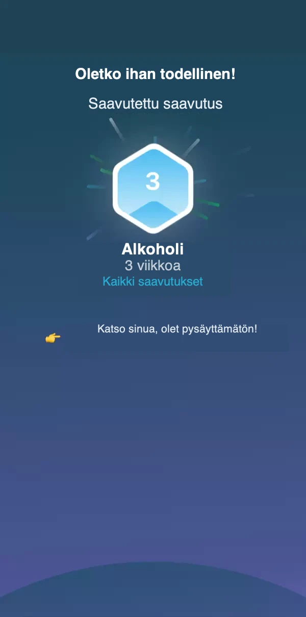 Näyttökuva virstanpylväästä, josta näkyy, kun uusi virstanpylväs on saavutettu.