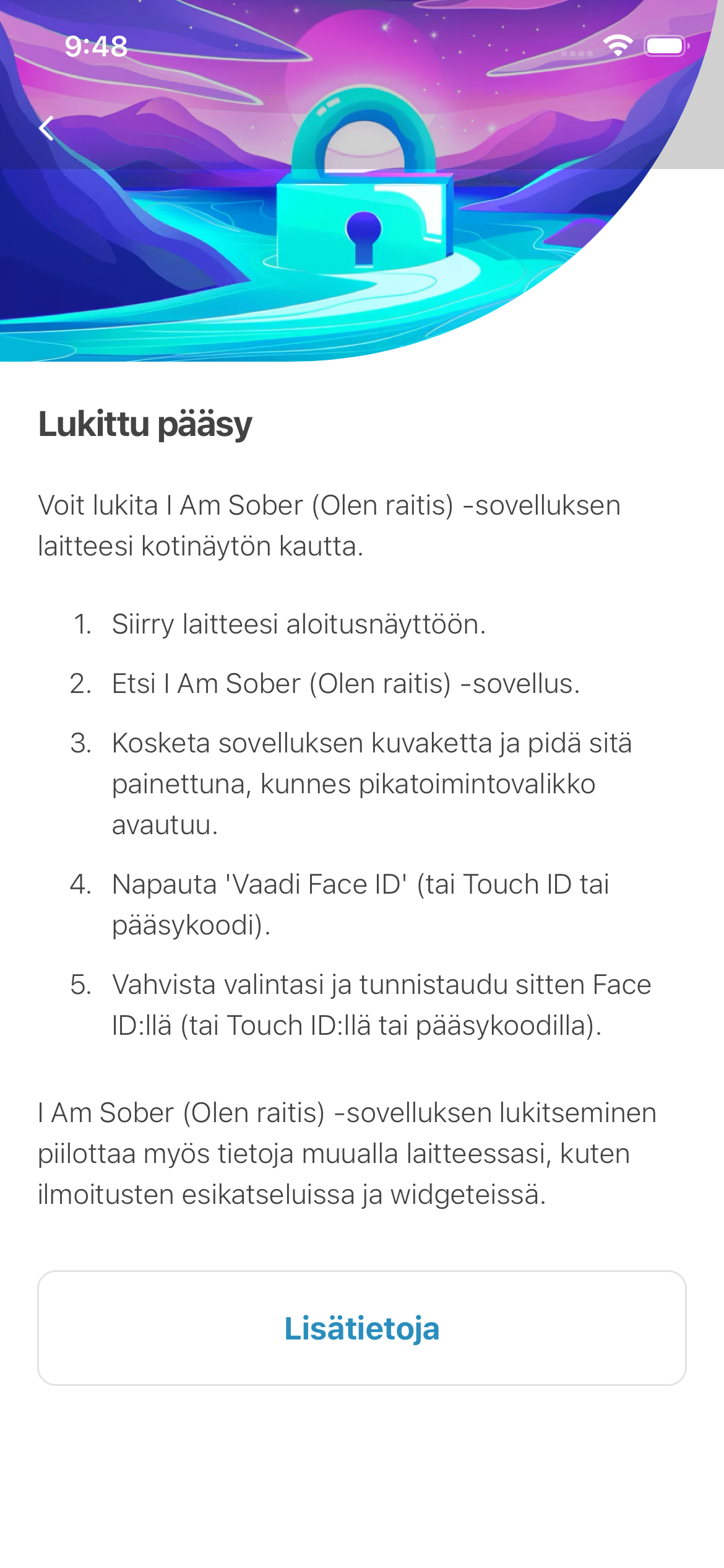 Lukitun pääsyn näyttö, jossa näkyy yksityisyyslukko