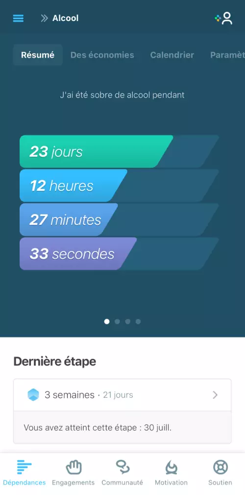 Tracker de sobriété indiquant depuis combien de temps vous êtes sobre de votre dépendance