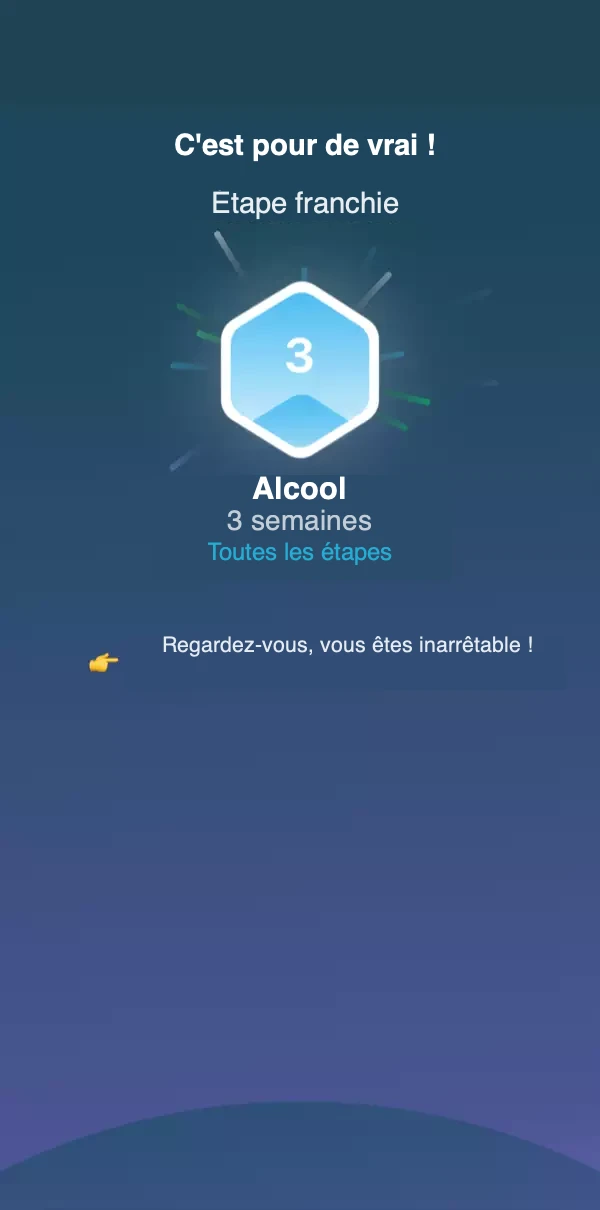 Capture d’écran d’une étape indiquant qu’une nouvelle étape a été atteinte.
