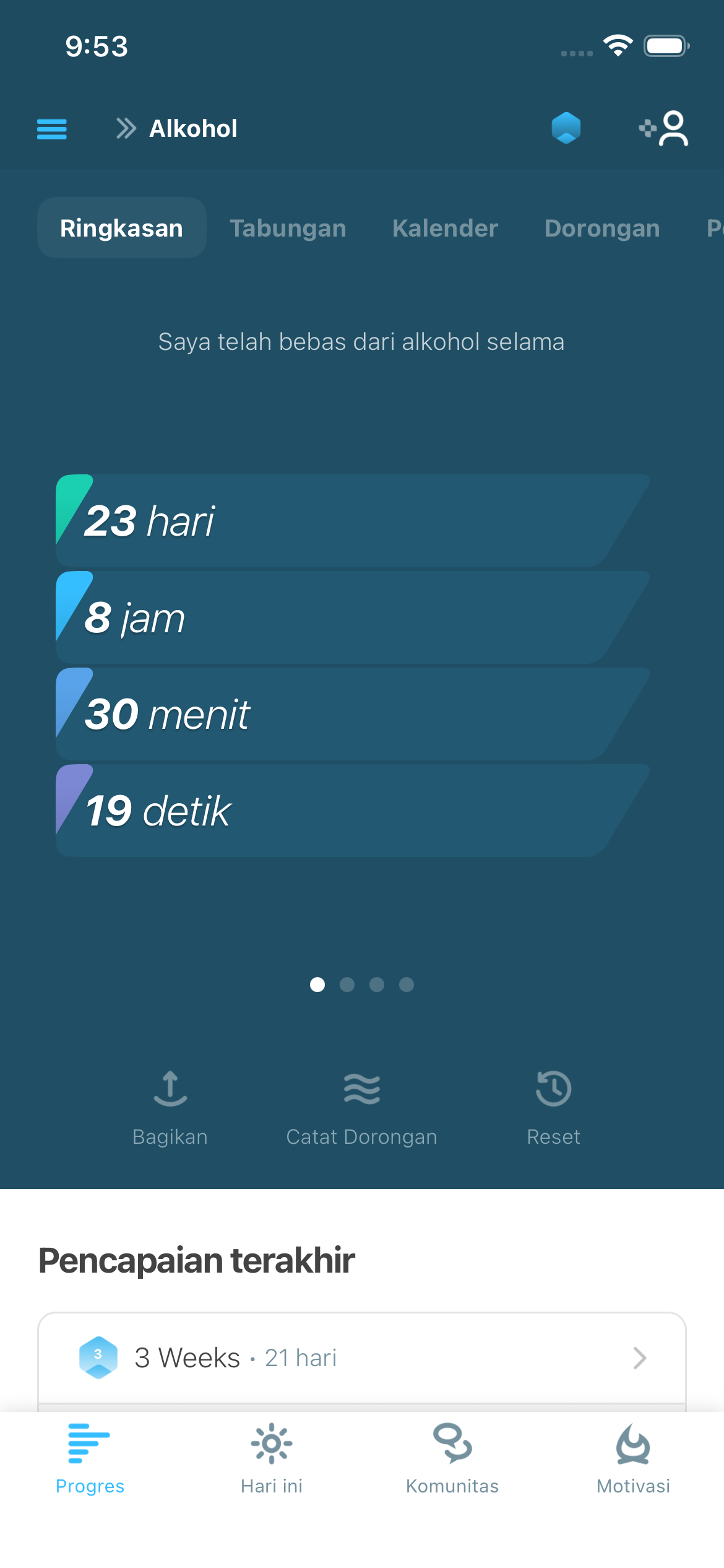 Sobriety tracker showing alcohol-free progress in I Am Sober