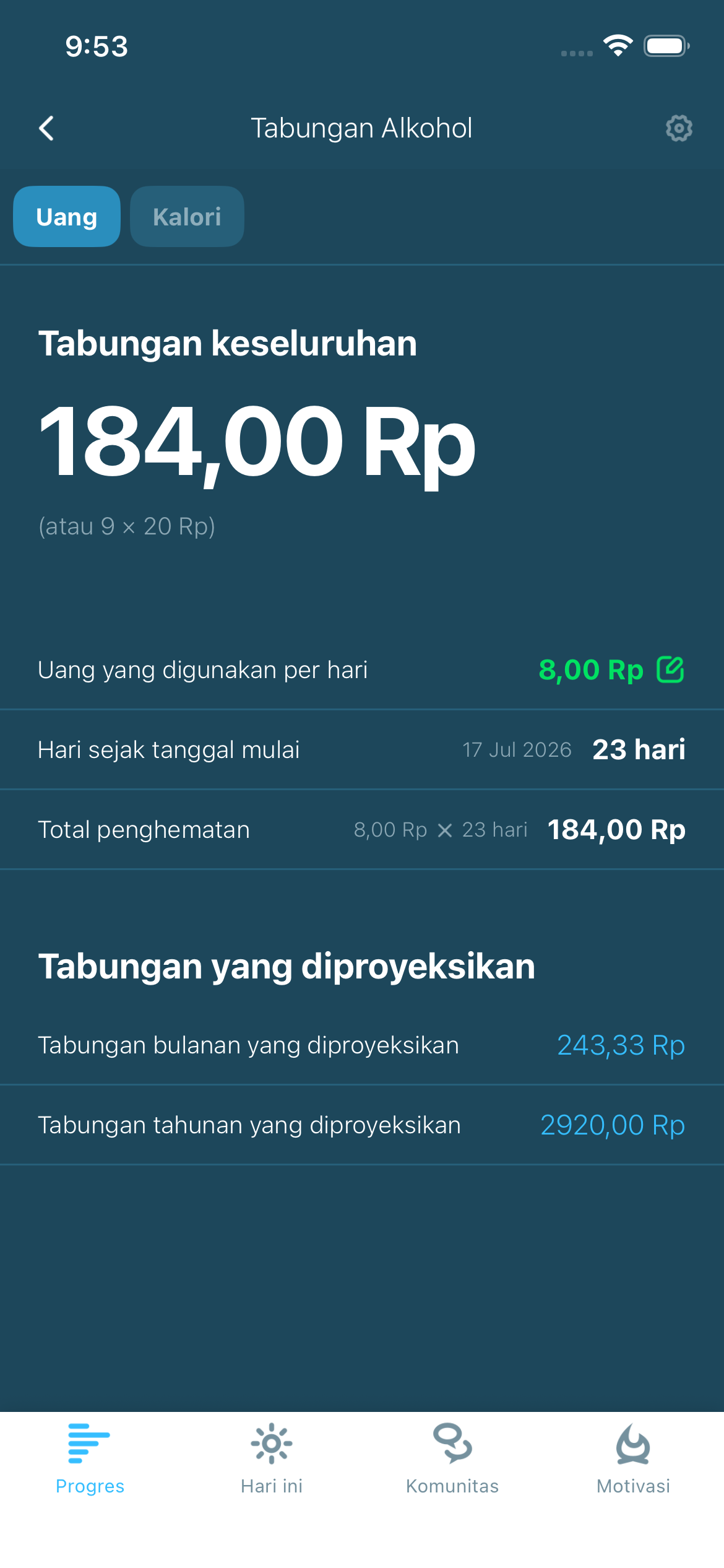 Alcohol savings and progress illustration