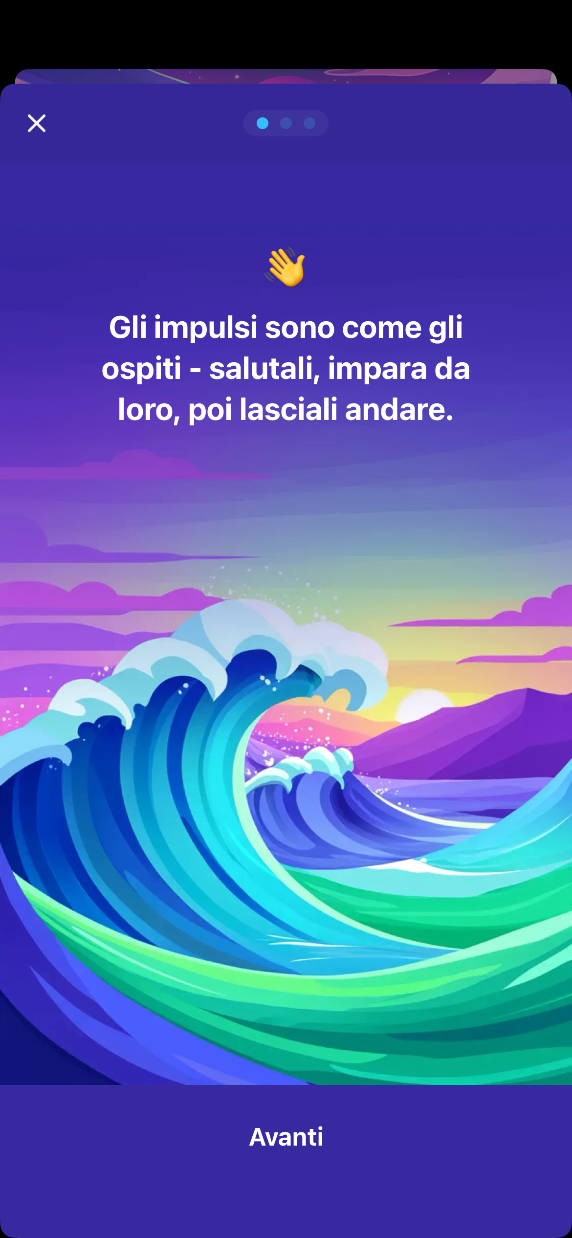 Schermata di un esercizio con un messaggio di incoraggiamento a resistere agli Impulsi