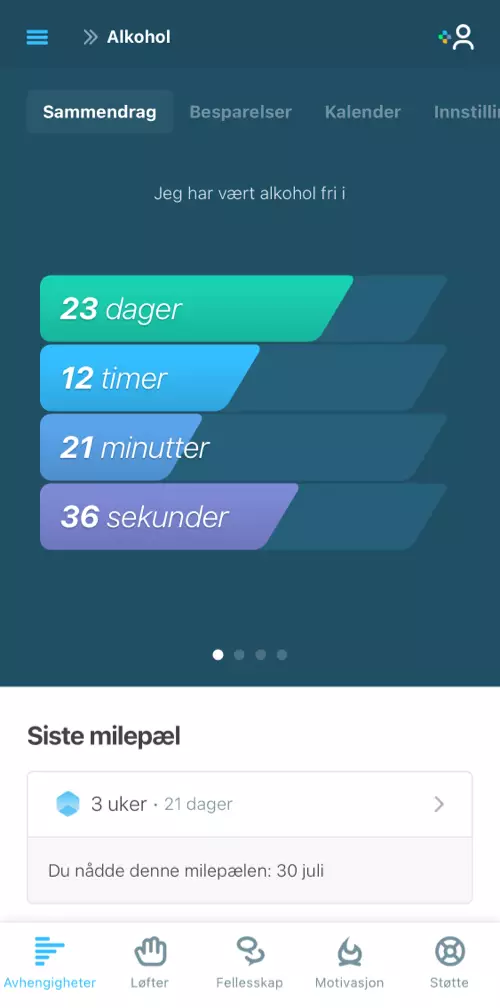 Edruelighetssporer som viser hvor lenge du har vært edru fra avhengigheten din