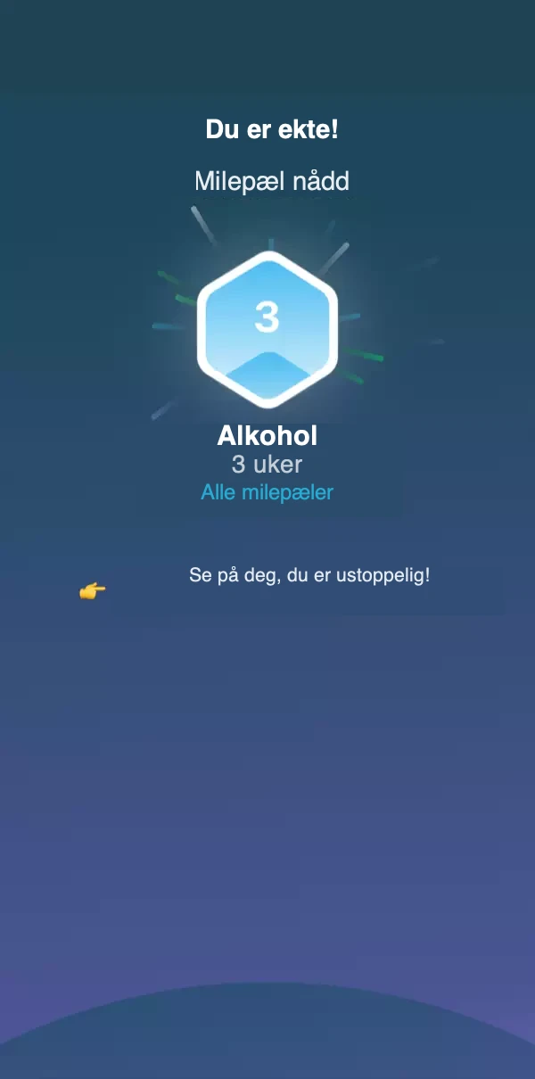 Skjermbilde som viser når en ny milepæl er nådd.
