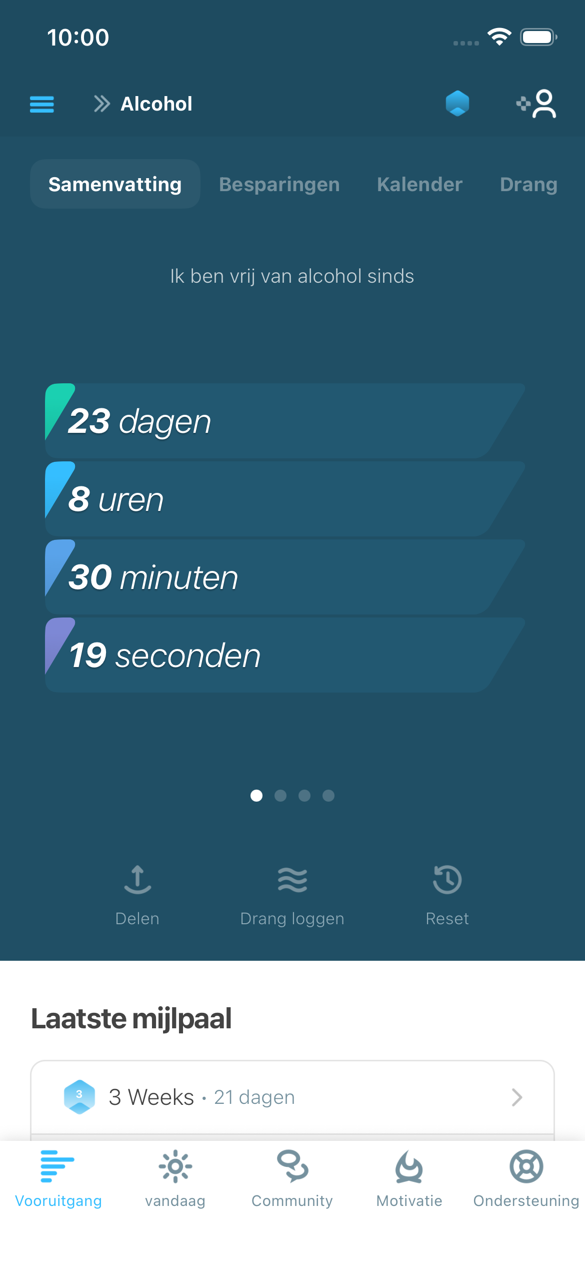 Nuchterheidstracker die alcoholvrije voortgang in I Am Sober toont