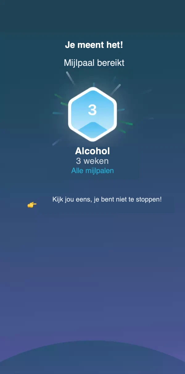 Mijlpaalscherm dat laat zien wanneer een nieuwe mijlpaal is bereikt.