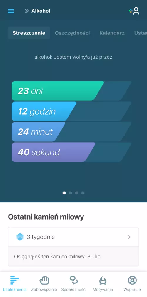 Śledzenie walki z uzależnieniem, pokazuje jak długo jest się wolnym od uzależnienia