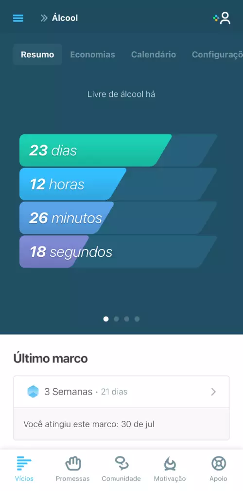O acompanhamento de sobriedade mostra há quanto tempo você está sóbrio em relação ao seu vício