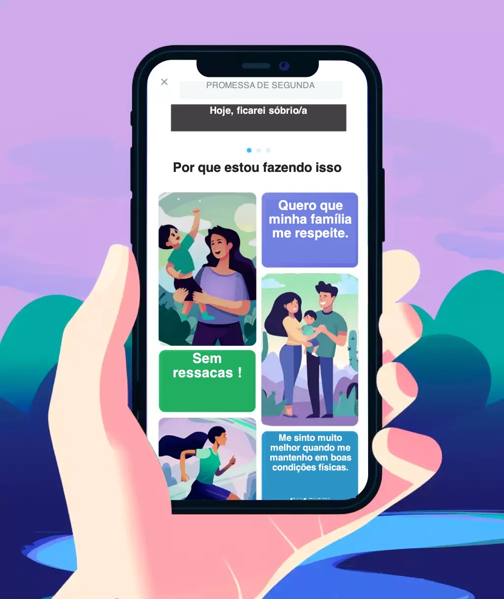 Uma captura de ecrã ilustrada da página de compromisso diário da aplicação.