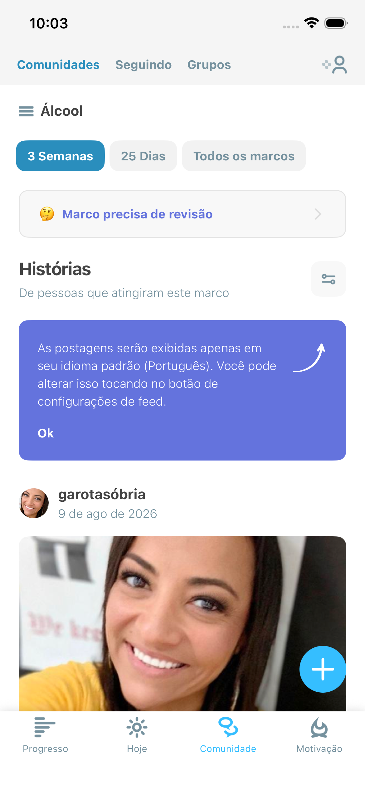 Ilustração de uma captura de tela da Comunidade