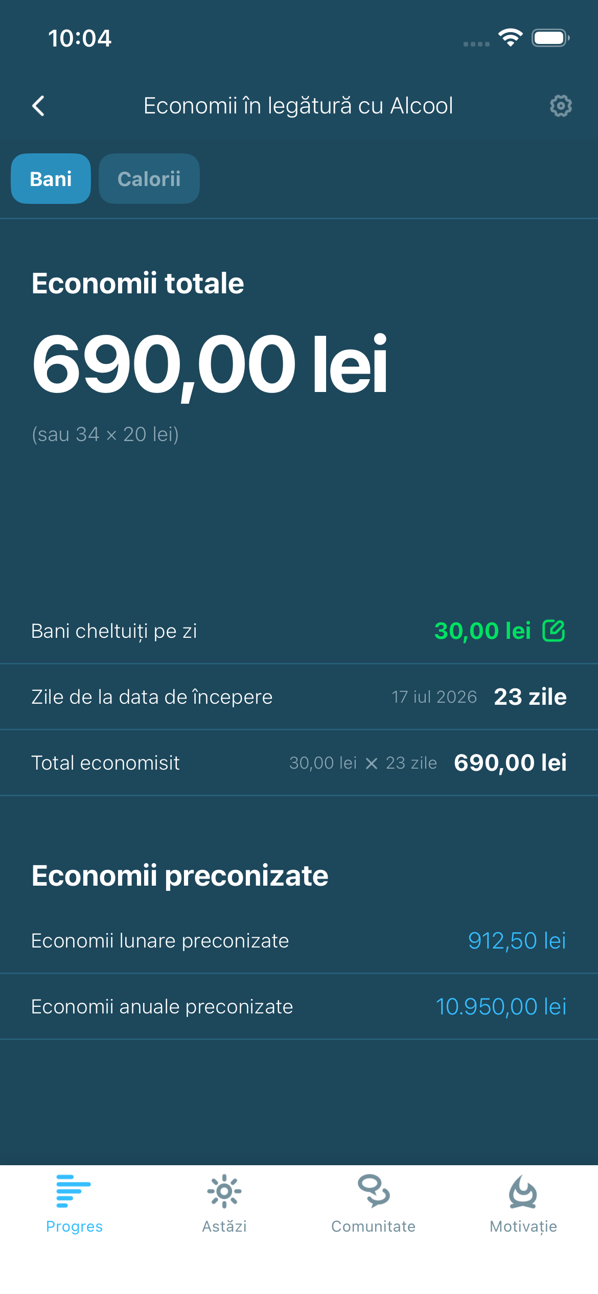 Alcohol savings and progress illustration