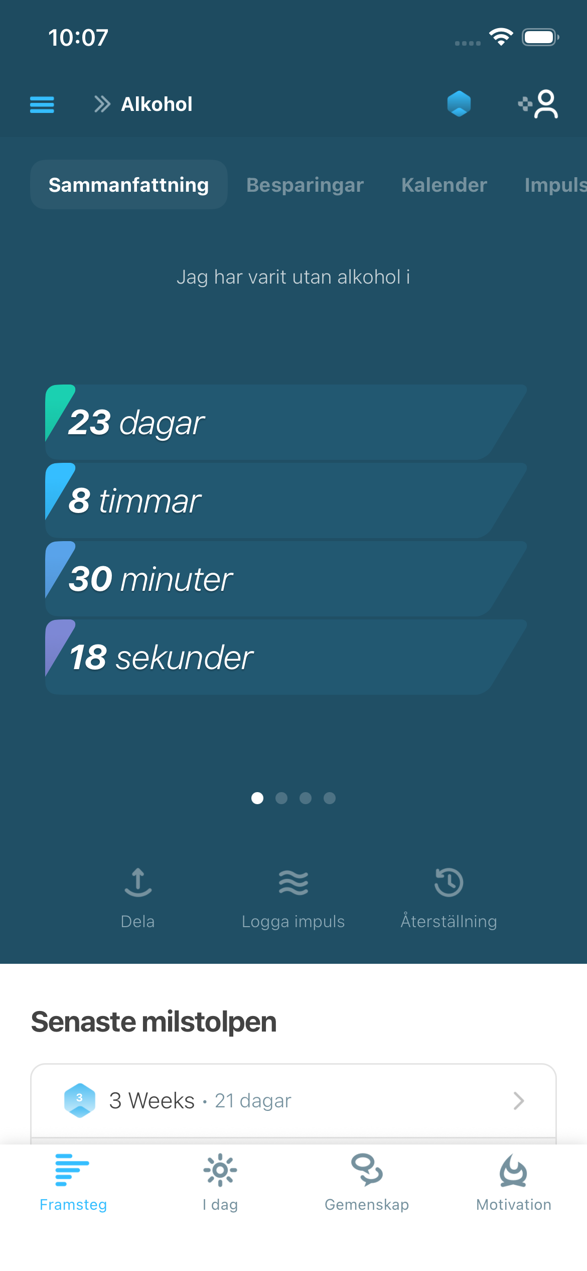 Sobriety tracker showing alcohol-free progress in I Am Sober