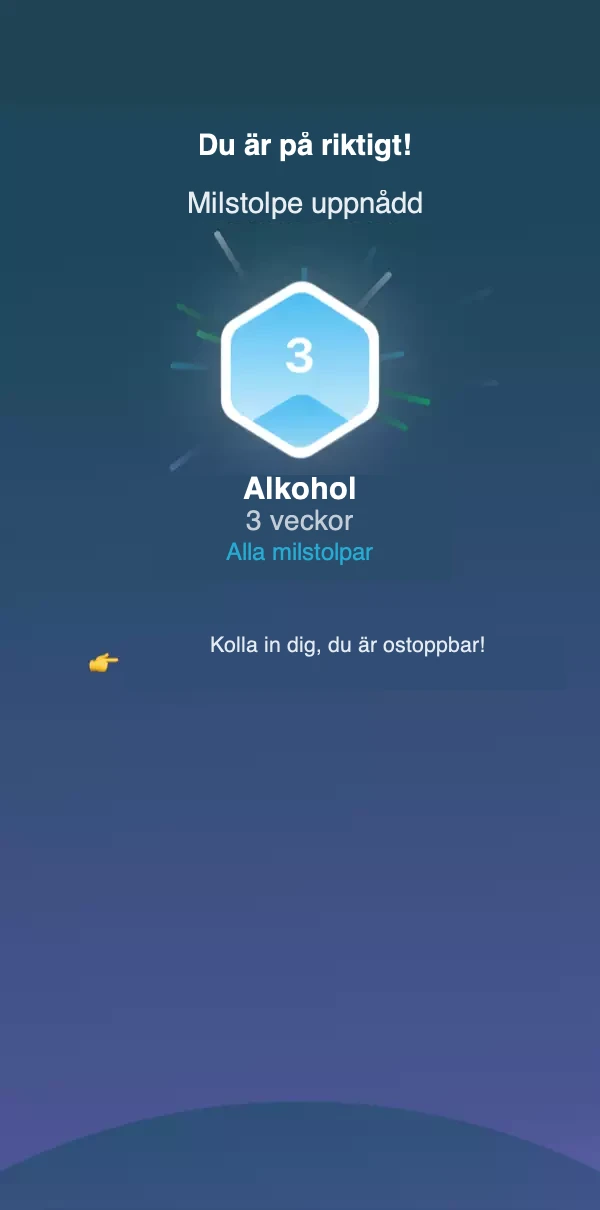 Milstolpe skärmdump som visar när en ny milstolpe har uppnåtts.