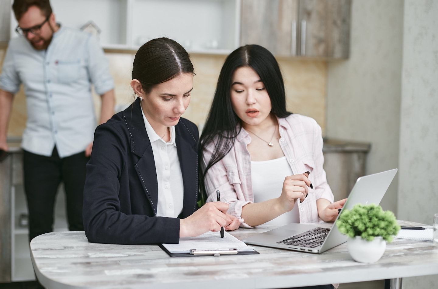 two business women working