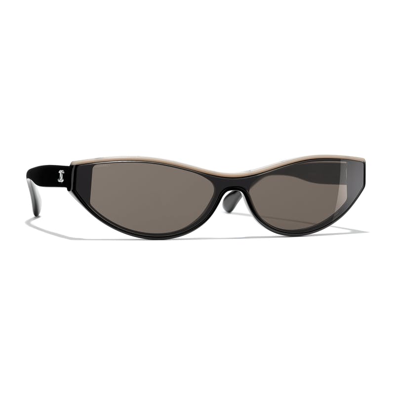 CHANEL Acetate Oval Sunglasses 5415 Black 678104