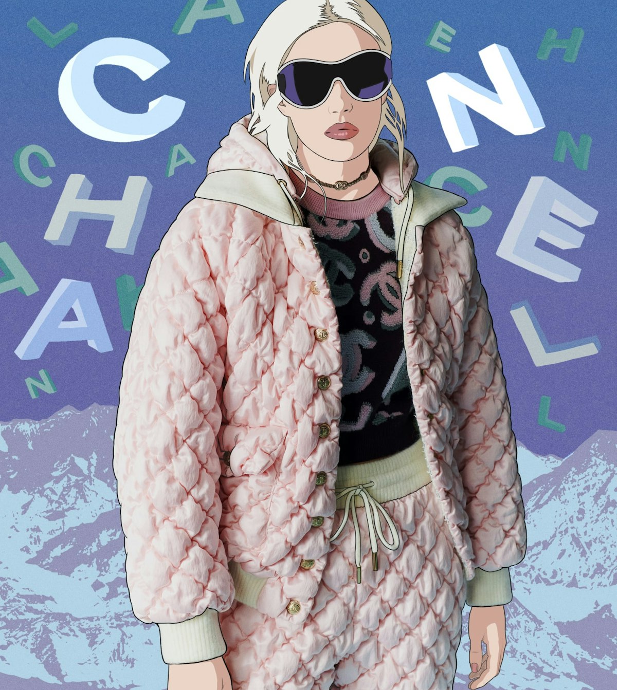 White and Pink Textile, Acrylic and Glass Mirrored Shield Ski Goggles, 2020, Handbags & Accessories, The Chanel Collection, 2022