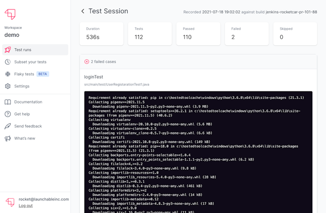 view test results for all of your test sessions