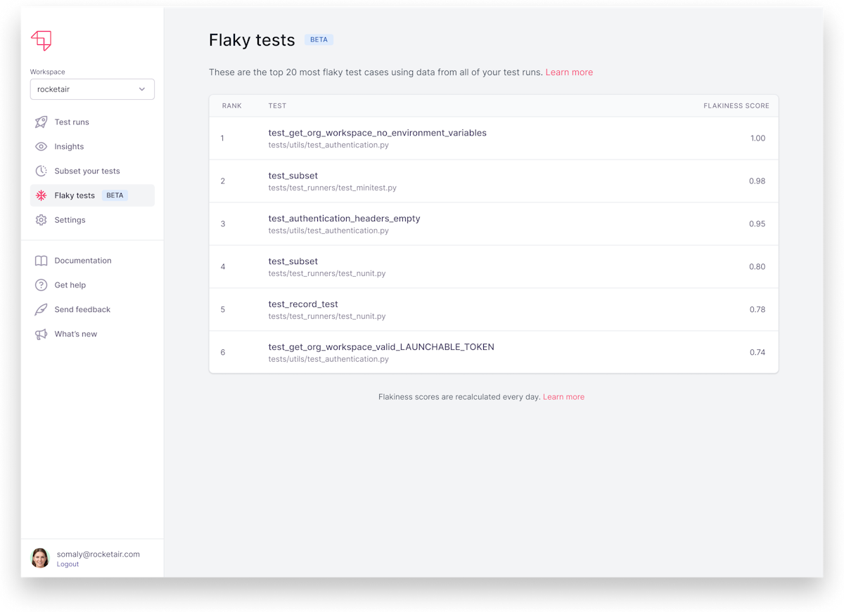 Seeing Flaky Tests using the Launchable Webapp