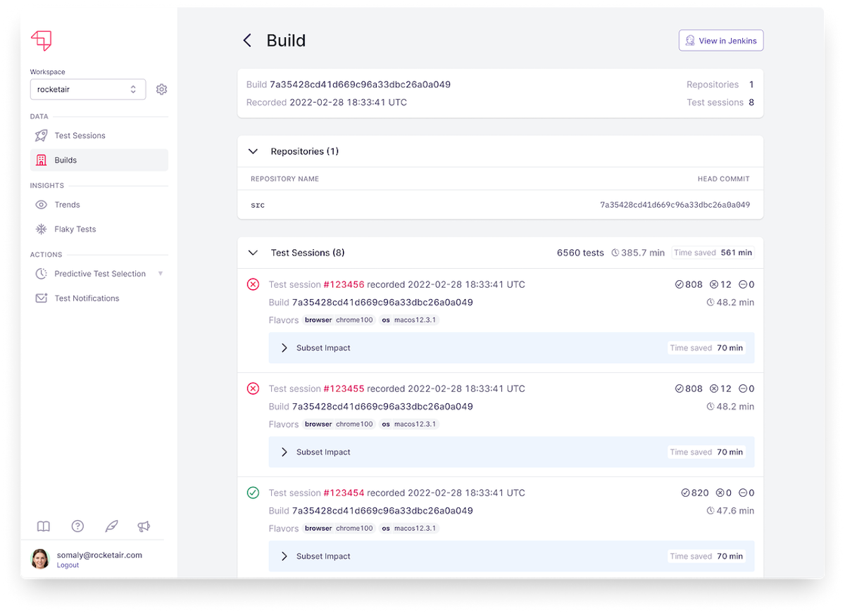 View recorded builds in Launchable
