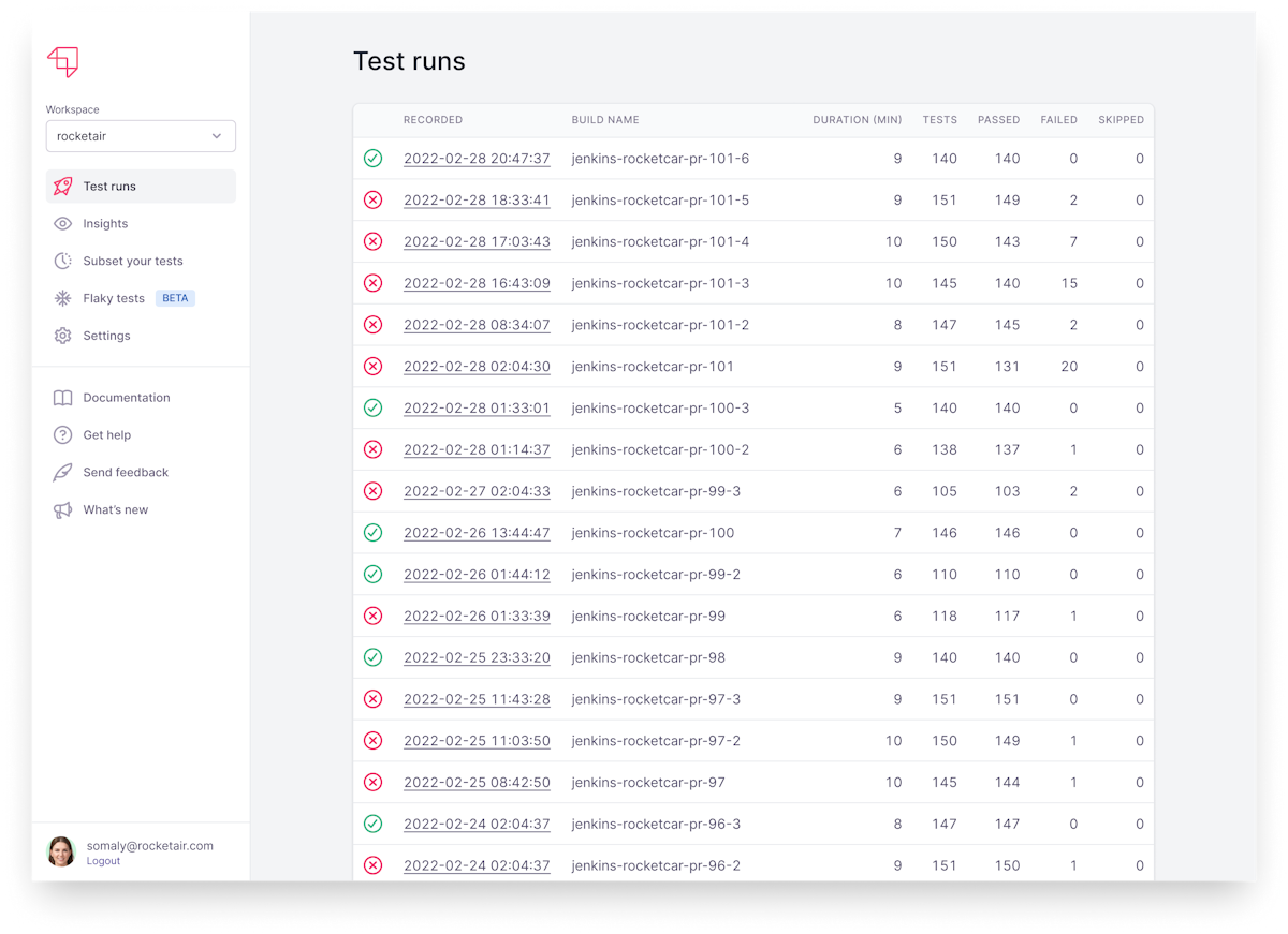 Test runs in one place for easy navigation