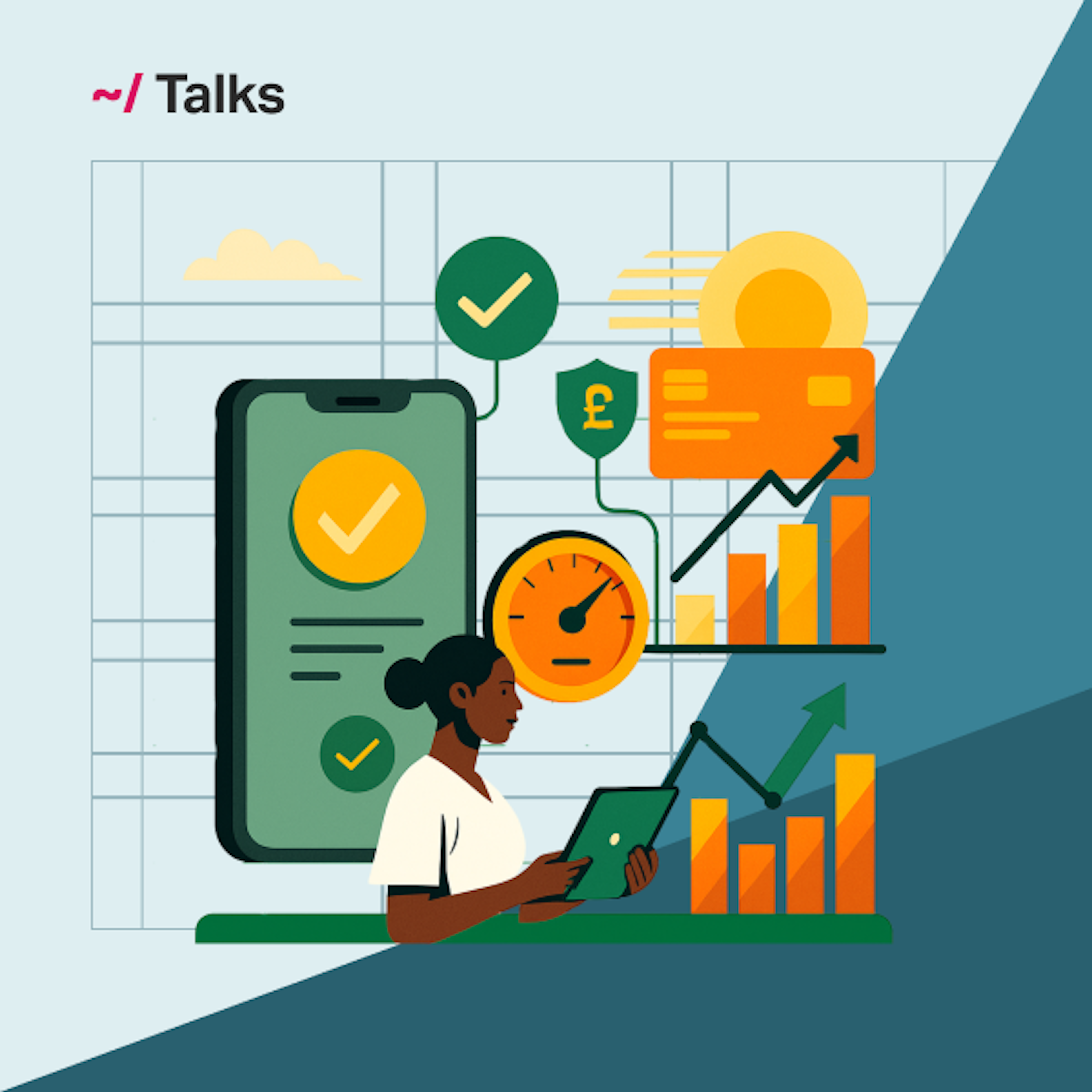illustrations with finance symbols representing building a payments system