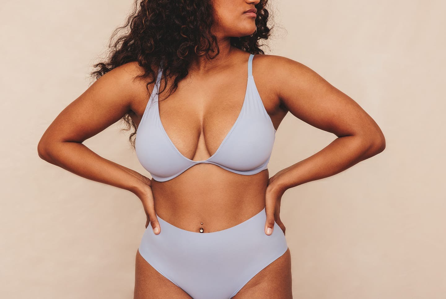 woman in light blue underwear set