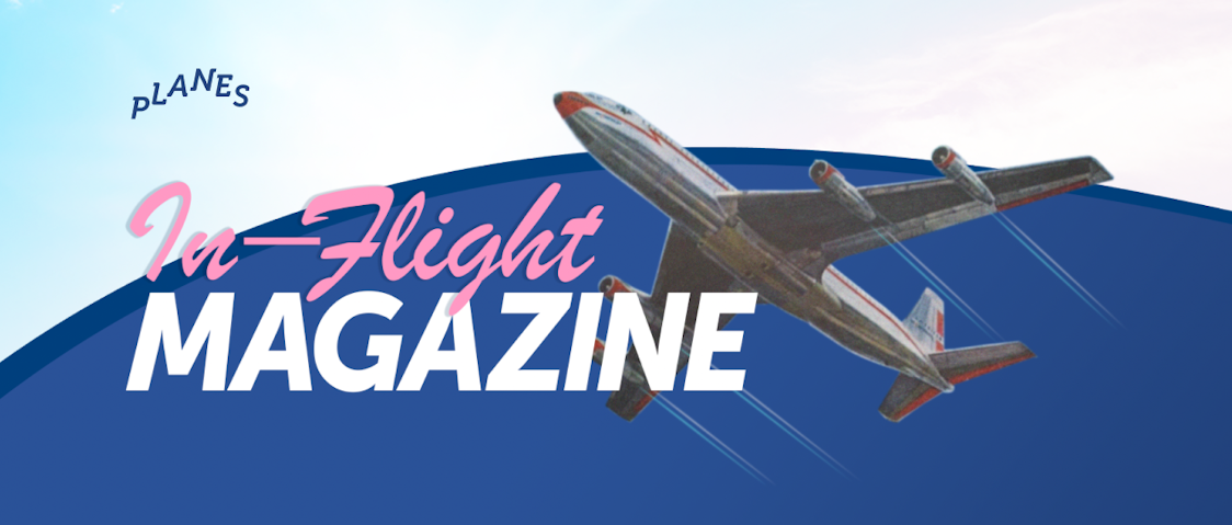 A plane flies behind the text 'In-Flight Magazine'