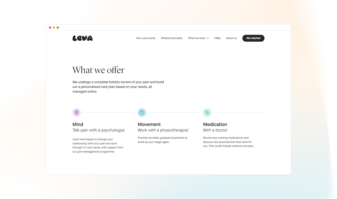 Mockup of leva website and a beautiful gradient