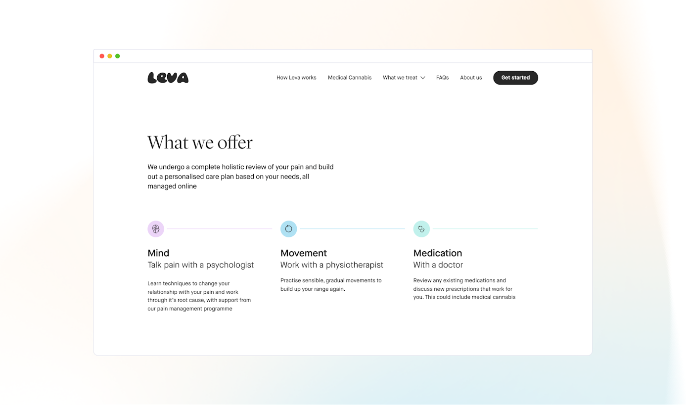 Mockup of leva website and a beautiful gradient