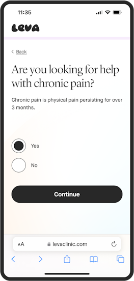 Example of onboarding question: Are you looking for help with chronic pain?