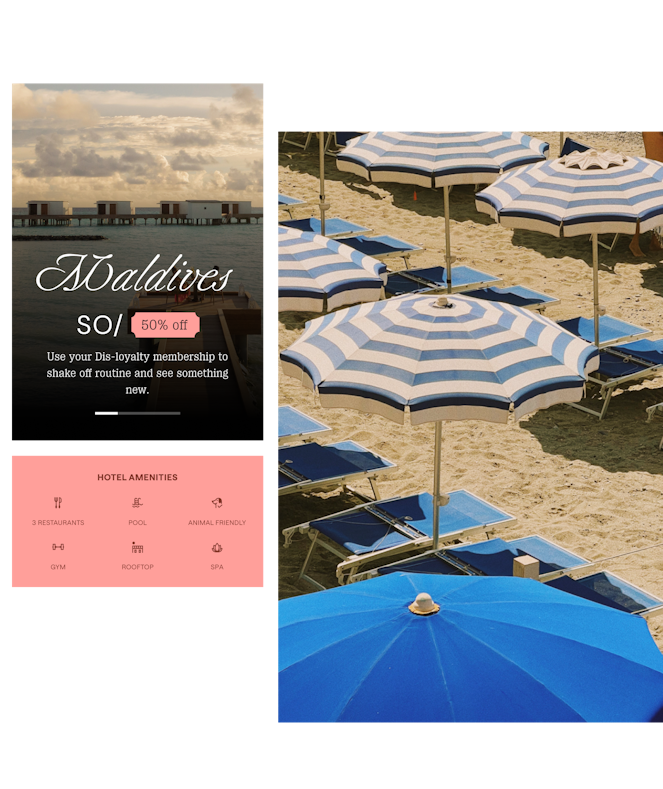 Image of umbrellas on a beach and Dis-loyalty UI