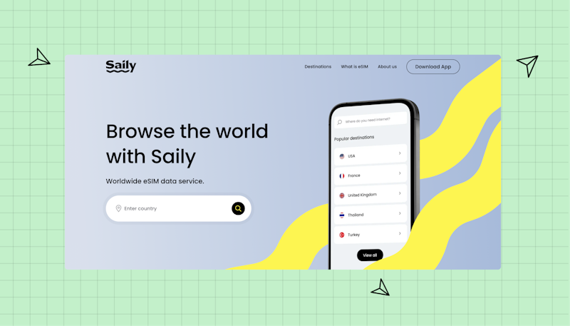 Example of NordVPNs eSIM homepage that says: Browse the world with Saily