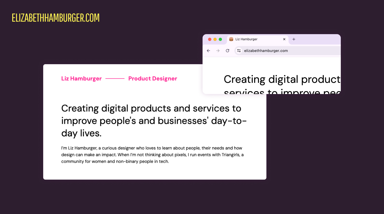 Liz has chosen a favicon that shows a hamburger, funny because her name is Liz Hamburger!