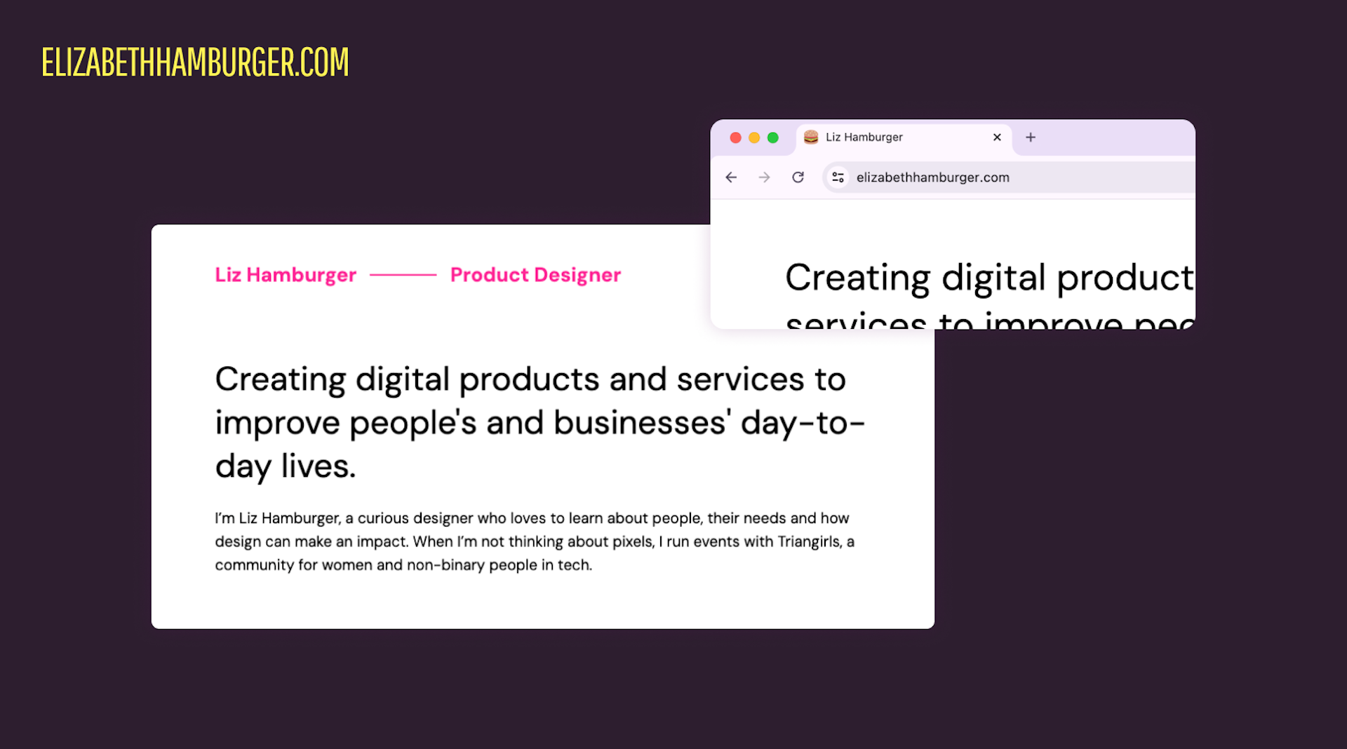 Liz has chosen a favicon that shows a hamburger, funny because her name is Liz Hamburger!