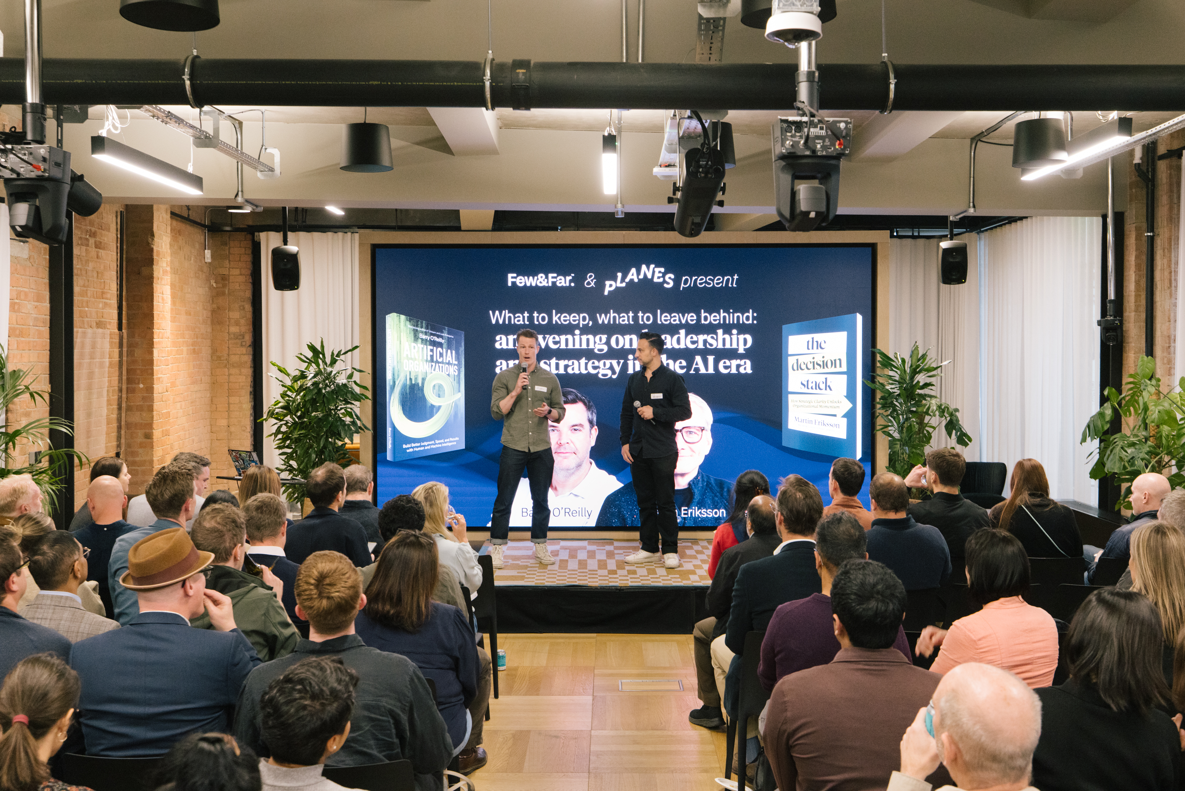 13:12Claude responded: > Ryan Lock, co-founder of Planes, opening the Few&Far and Planes Leadership & Strategy event in May 2026 — an evening on leadership and strategy in the AI era… Ryan Lock, co-founder of Planes, opening the Few&Far and Planes Leadership & Strategy event in May 2026 — an evening on leadership and strategy in the AI era, featuring Barry O'Reilly (Artificial Organizations) and Martin Eriksson (The Decision Stack).