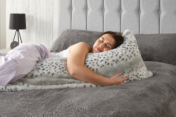 Huggleland Grey Snow Leopard Bolster Pillow
