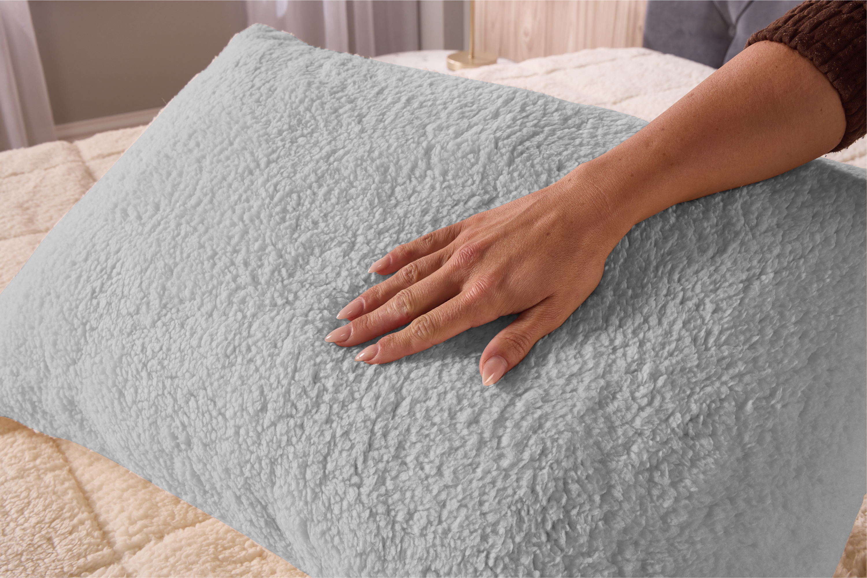 Huggleland Grey Teddy Sherpa Fleece Pillow