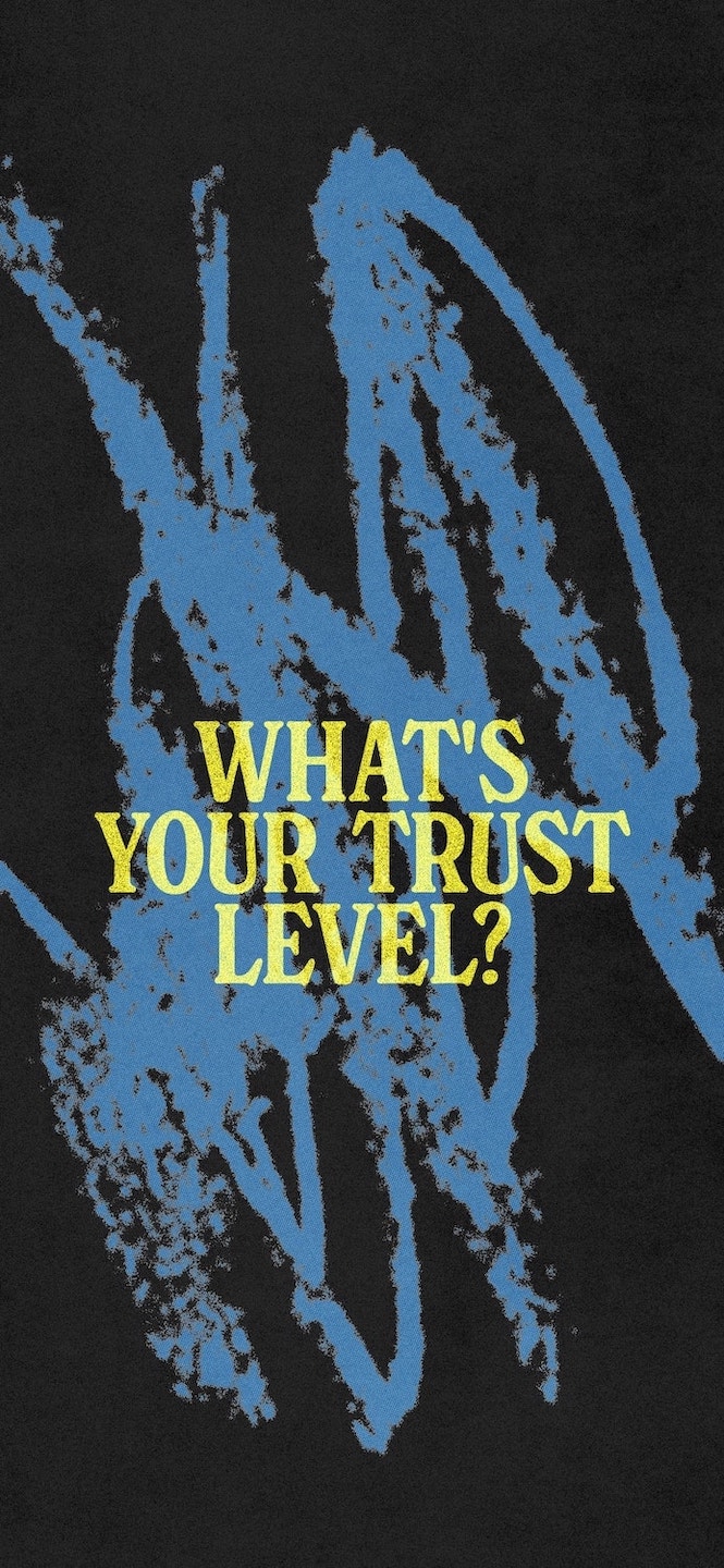 Downloadable wallpaper which says "What's your trust level"