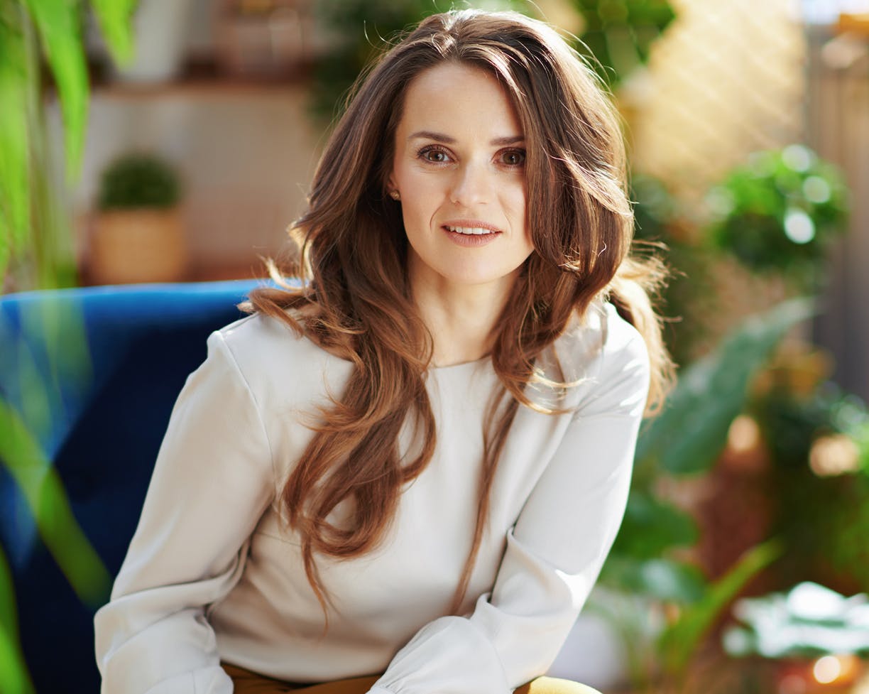 brown haired woman smiling