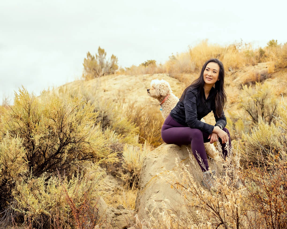 Dr. Vargason on a hike with her dog