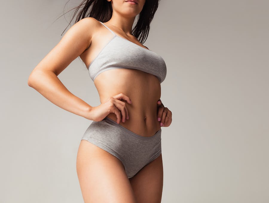 Woman in grey undergarments