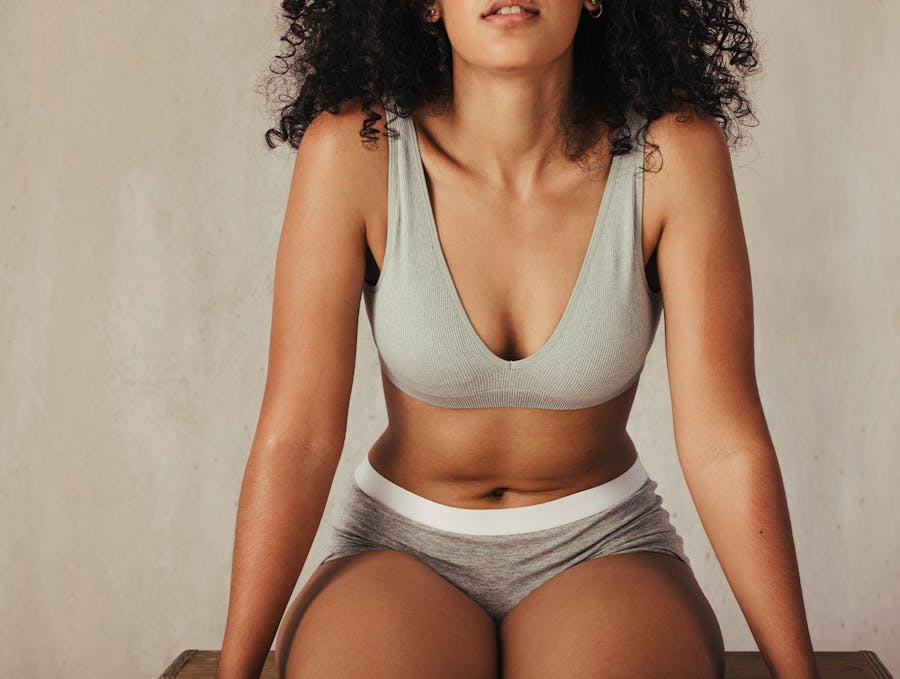 Woman wearing grey undergarments